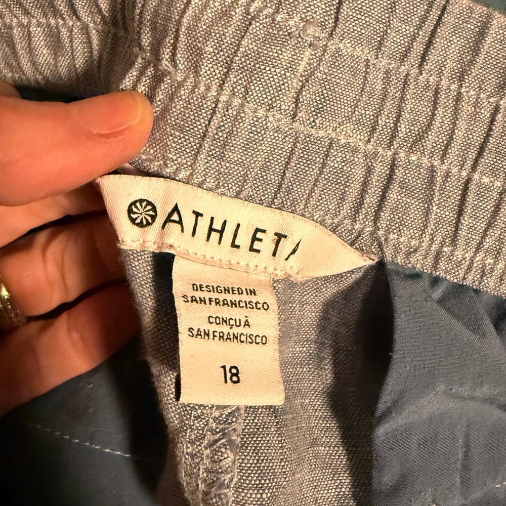 Athleta Retreat Linen Wide Leg Pants -- light blue -- sz 18 - Picture 8 of 9